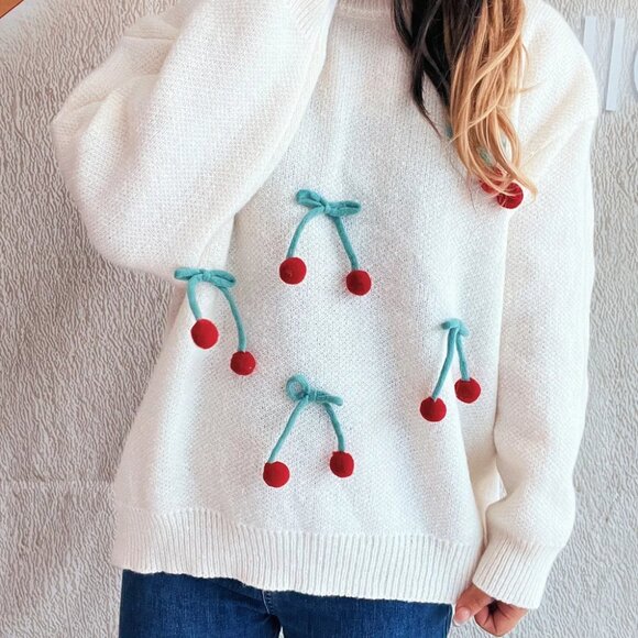 Cherry Round Neck Long Sleeve Sweater - Picture 3 of 16